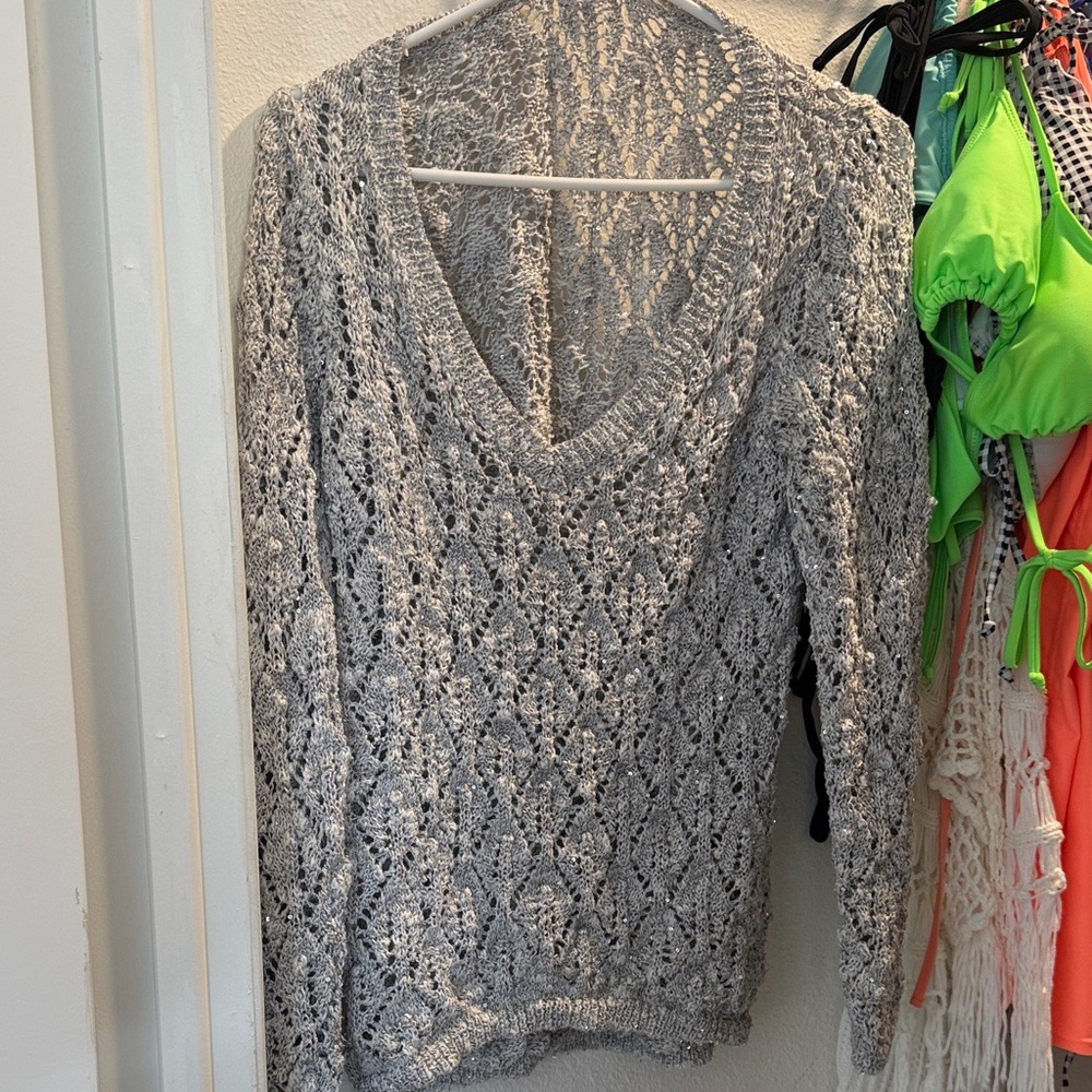 Maurices Gray V-Neck Lace Sweater